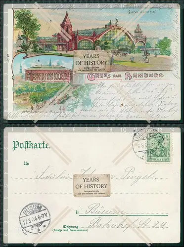 AK Litho Hamburg Bahnhof 1896 Vorläufer gelaufen 1904
