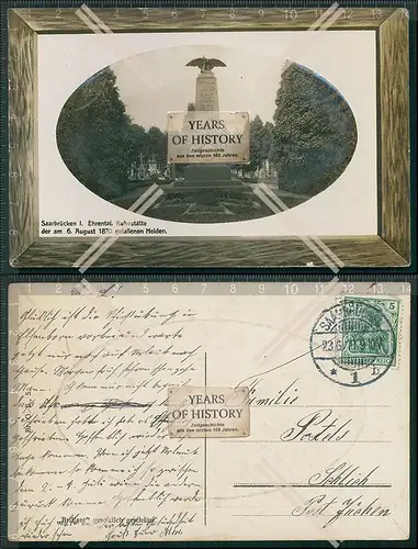 AK Saarbrücken a.d. Saar Denkmal Ehrenthal 1910 gelaufen 40er 1870 gefallenen