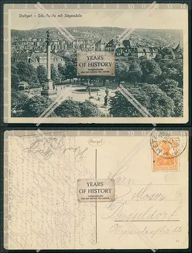 AK Stuttgart Schlossplatz mit Siegessäule 1917 gelaufen Stengel Karte
