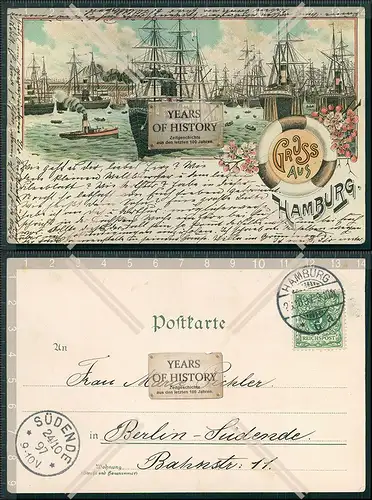 AK Litho Hamburg Hafen Schiffe 1897 gelaufen