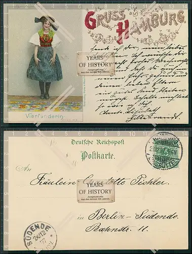 AK Hamburg Vierländerin in Tracht 1897 gelaufen Lithographie