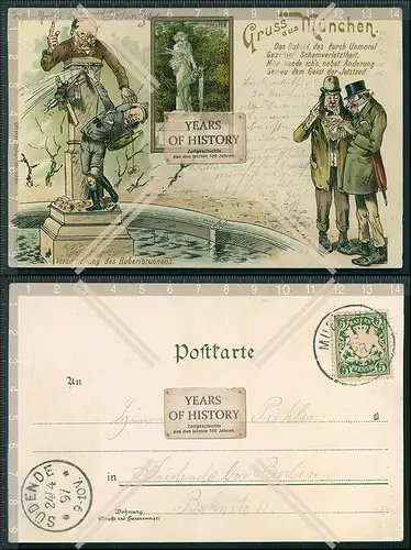 AK Lithographie München Buberlbrunnen 1897 gel.  Vorschlag zur Versittlichung 