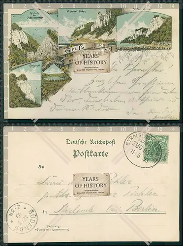 AK Lithographie Gruß von Insel Rügen 1898 gelaufen Stubbenkammer uvm. 