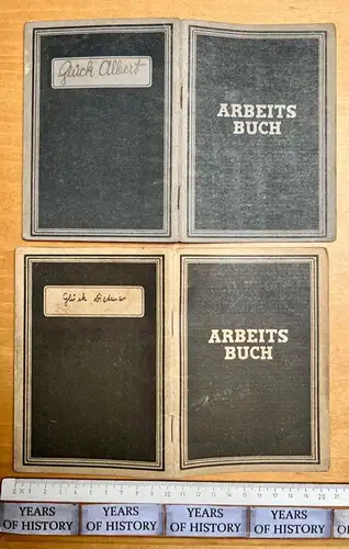 2x Arbeitsbuch ab 1945 Albert Glück Eintrag DDR Zwickau Schönfels Aue VVB VEB ua