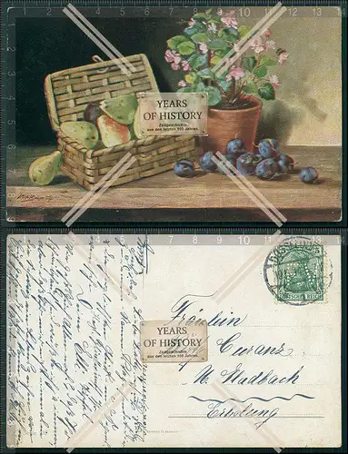 AK Künstler Obstkorb Blumen Weintrauben Ansichtskarte Postkarte verschiedene M