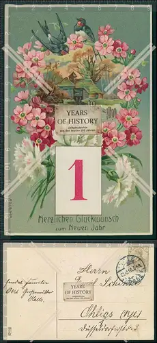 AK Künstler Neues Jahr Blumen Schwalben Ansichtskarte Postkarte verschiedene M