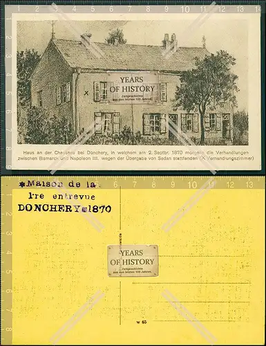 Orig. AK Haus an der Chausee bei Donchery in welchem am 2.9.1870 morgens die Ve