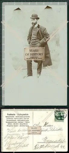Orig. Foto AK  stolzer Herr mit Hut im Anzug Uhr Kette Bart gelaufen 1907