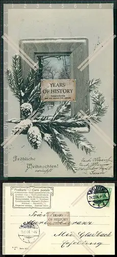 Orig. AK Fröhliche Weihnachten Karte Rahmen Tannenzweig Zapfen Postkarte gel.
