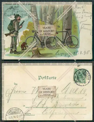 Orig. AK Jäger im Wald mit Dackel Hund Tracht Fahrrad Ottmar Zieher München g