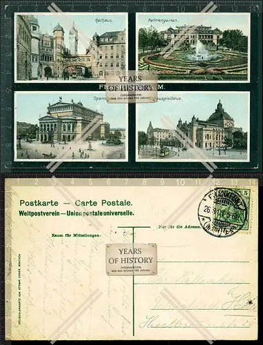Orig. AK Frankfurt Main Rathaus Palmgarten Opernhaus Schauspielhaus gel. 1907