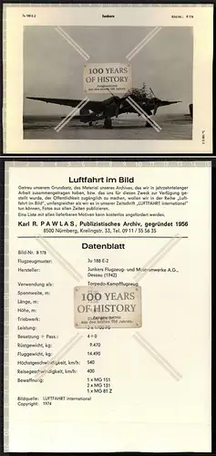 Datenblatt PAWLAS Flugzeug airplane aircraft Junkers Ju 188 Torpedoflugzeug Date
