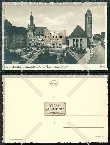 Orig. Foto AK Worms am Rhein Luther Kirche und Eleonorenschule 1933