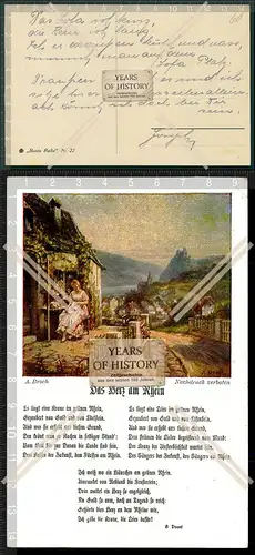 Orig. Künstler AK mit Lied das Herz am Rhein 1926 Rückseite mit Wittmung