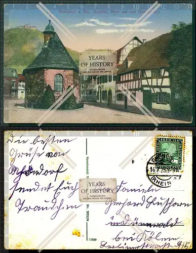 Orig. AK Rhöndorf am Rhein Kapelle Blick auf den Drachenfels 1925 gelaufen