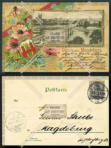 Orig. AK in Magdeburg Litho im Rahmen 1901 gel. Prägekarte mit Goldschnitt 