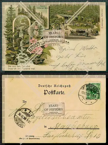 Orig. AK Hasserode Wernigerode Harz 1898 gel. Silberne Mann Felsen im Tal der H