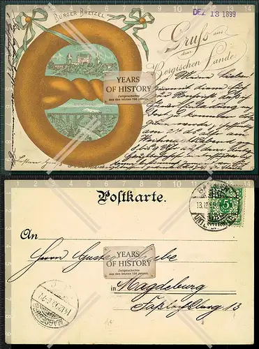 Orig. AK Solingen Wupper Burger Brezel Gruß bergischen Lande 1899 gelaufen