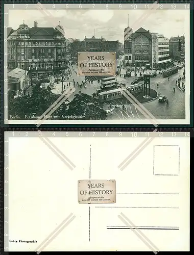 Orig. Foto AK Berlin Potsdamer Platz mit Verkehrsturm Straßenbahn viele Gesch�