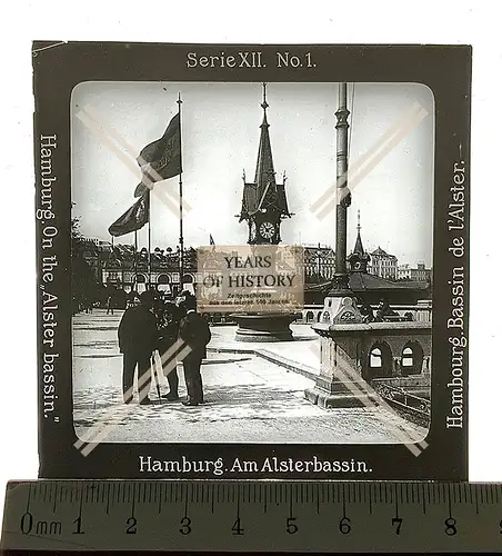Orig. Glas Dia Negativ 8x8cm ca.1890-10 Hamburg am Alsterbassin Alsterbecken