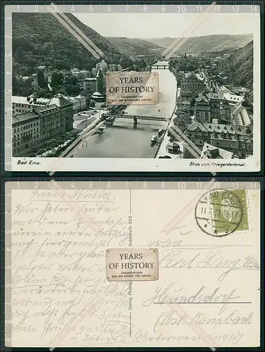 AK Bad Ems Blick vom Kriegerdenkmal Panorama 1933 gelaufen