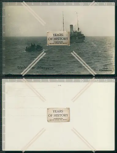 Foto AK 1.WK Kriegsschiff Werfen einer Minensperre 1916