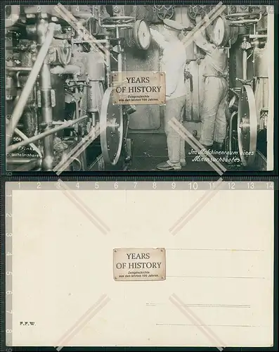 Foto AK 1.WK im Maschinenraum eines Minensuchbootes Kriegsschiff 1916 Kaiserlic
