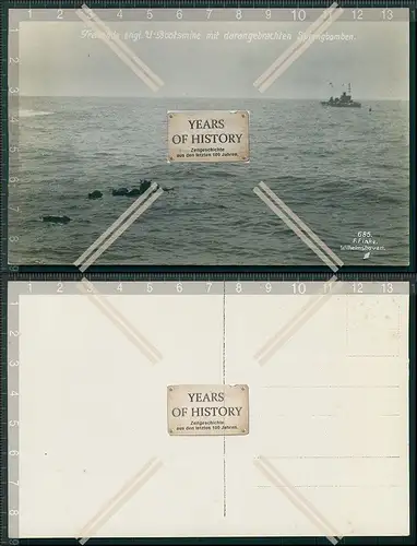 Foto AK 1.WK Treibende englische U-Boot Minen mit darangebrachten Sprengbomben
