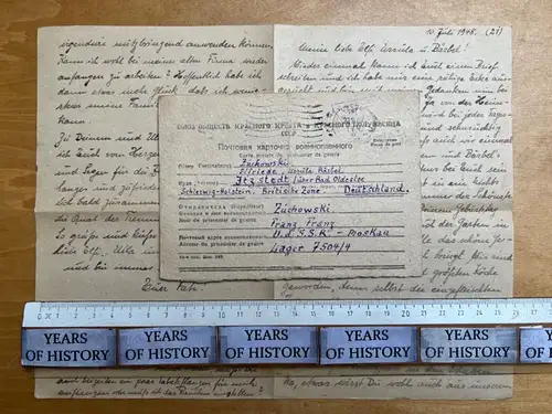Gefangenenpost DRK Brief POW UDSSR Moskau n. Itzstedt Oldesloe Fam Zuchowski B24