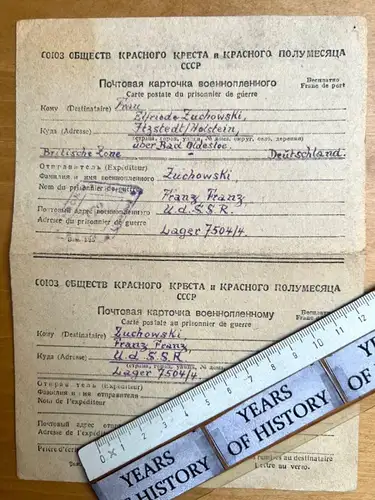 Gefangenenpost DRK Brief POW UDSSR Moskau n. Itzstedt Oldesloe Fam. Zuchowski B9