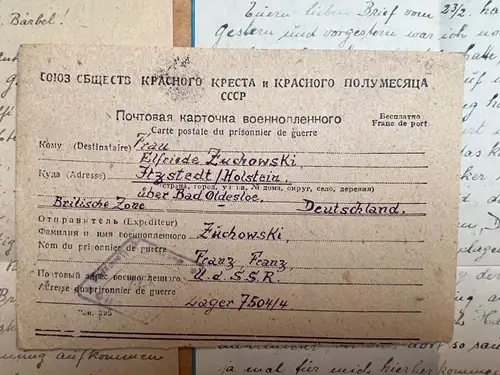 Gefangenenpost DRK Brief POW UDSSR Moskau n. Itzstedt Oldesloe Fam. Zuchowski B5