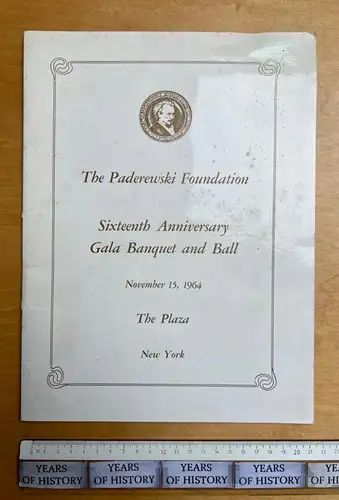 Heft New York The Paderewski Foundation 1964 Sixteenth Anniversary Gala Banquet