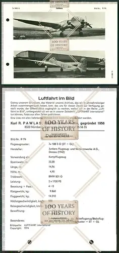 Orig. 21x15cm Hochglanz Datenblatt Flugzeug Ju 188 E-0 airplane aircraft
