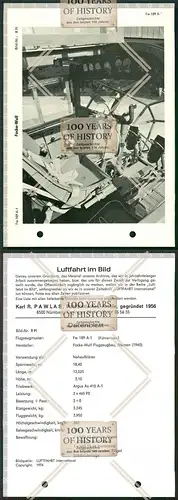 Orig. 21x15cm Hochglanz Datenblatt Flugzeug Fw 189 A-1 airplane aircraft