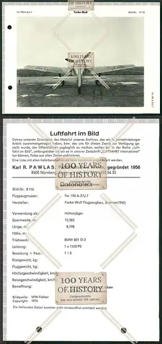 Orig. 21x15cm Hochglanz Datenblatt Flugzeug Fw 190 A-3/U 7 airplane aircraft