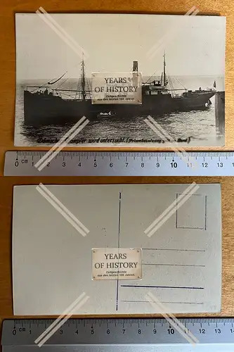 Foto AK 1. WK Schiff Dänischer Dampfer Inger wird untersucht Prisenbesatzung g