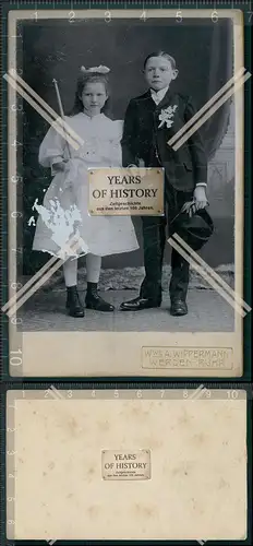 CDV Foto Junger Mann mit Mädchen Kommunion Konfirmation Essen Werden an der Ru