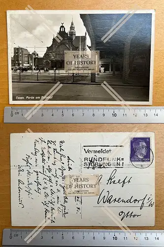 Foto AK Essen im Ruhrgebiet Eisenbahnbrücke und Bahnhof 1941 gelaufen 