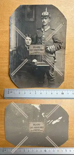 Foto  Soldat 1. WK mit Pickelhaube Eisernen Kreuz Kordel Seitengewehr 