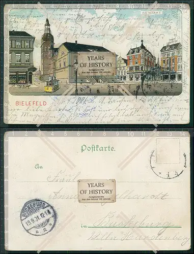 AK Bielefeld Litho 1901 gelaufen am Markt Straßenbahn uvm.