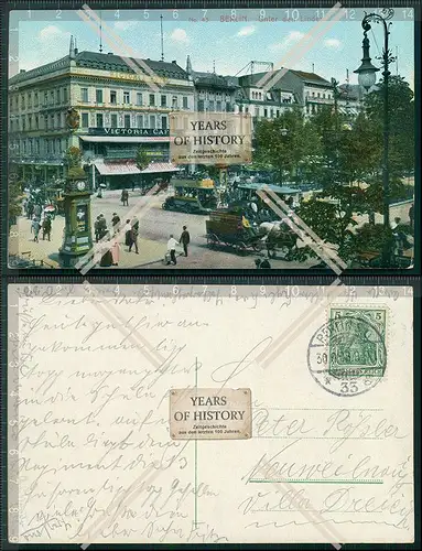 AK Berlin unter den Linden Straßenbahn Pferdekutsche 1908 gelaufen