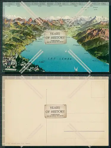 AK Der Genfer See Lac Leman Landkarte mit umliegenden Hafenstädten 1911