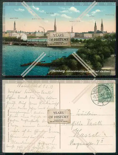AK Hamburg Lombardsbrücke mit Blick auf die Stadt 1913 gelaufen