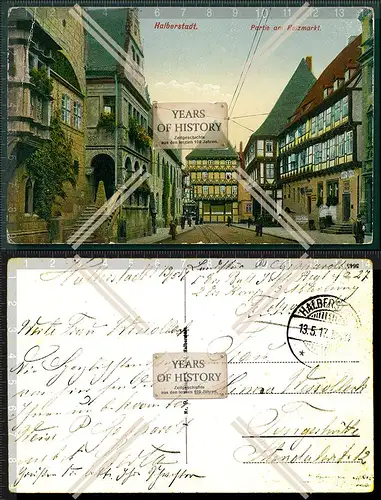 Orig. AK Halberstadt am Holzmarkt Straßenansicht 1917 Feldpost gelaufen