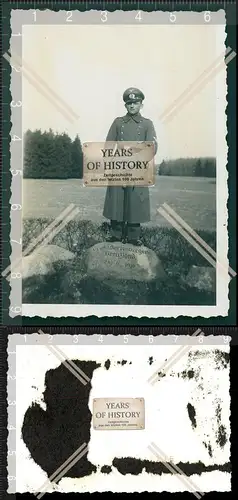 Orig. Foto  Soldat auf Stein Groß Wartenberger Grenzland Denkmal 1939 Schlesie