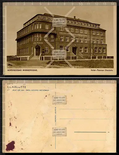 Orig. AK Wangerooge Nordsee Hotel Pension Charlotte 1937