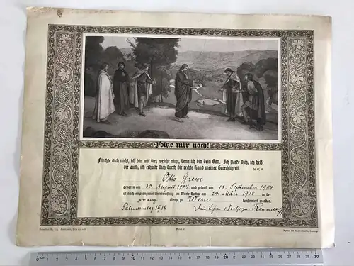 Orig. Urkunde Konfirmation Werne b. Kamen Dortmund Palmsonntag 1918 ca. 35x26 cm
