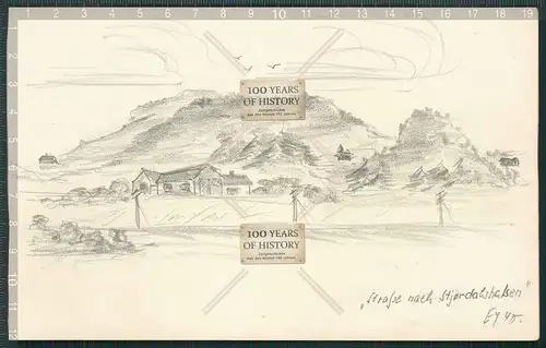Original Handzeichnung Norwegen 1940 von Soldat Edgar Müller Straße nach Stjörda