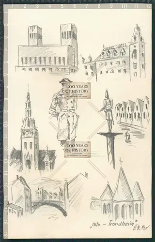 Original Handzeichnung Norwegen 1940 von Soldat Edgar Müller Olso Trondheim mit