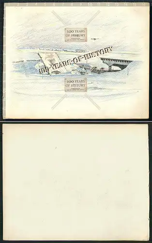 Orig. Handzeichnung in Farbe Flugzeug zerstört Brücke aus Kriegsskizzenbuch 16x1